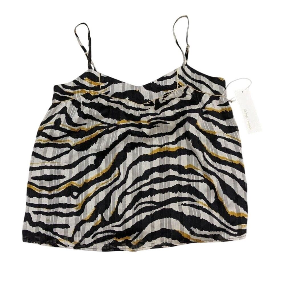 bishop + young Black White and Gold Zebra Print Pleated Cami